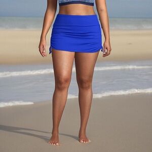 Lands’ End Electric Cobalt Blue Tummy Control UPF 50 Ruched-Side Swim Skirt